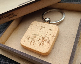 Porte-clés en bois personnalisé - Dessin pour enfants - Photo enfants - Porte-clés - Cadeau pour toutes les occasions