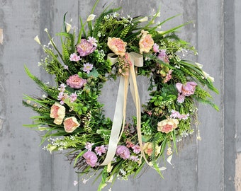 All Year Round Long Lasting Faux Flower Wreath, Front Door Artificial Wreath Decoration Porch Wreath Decor