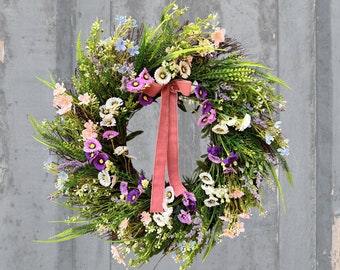 All Year Round Long Lasting Faux Flower Wreath, Front Door Artificial Wreath Decoration Porch Wreath Decor
