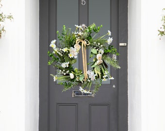 All Year Round Long Lasting Faux Flower Wreath, Front Door Artificial Wreath Decoration Porch Wreath Decor