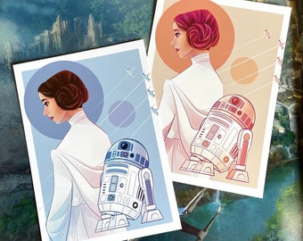 Leia R2-D2 Kunstdruck / Star Wars Kunstdruck / Prinzessin Leia Organa Artoo Droid Postkarten A6 A5 Prints