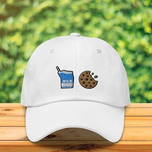 Milk and Cookie Hat, Foodie Hat, Dad Hat, Milk Hat, Embroidered Hat, Cute Hat, Dad Cap, Chocolate Chip Cookie, Baker Hat, Cookie Lover