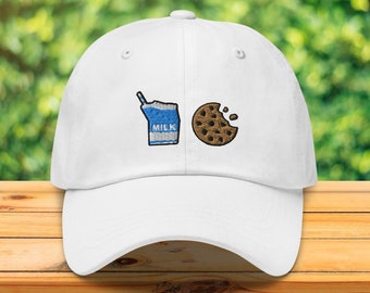 Milk and Cookie Hat, Foodie Hat, Dad Hat, Milk Hat, Embroidered Hat, Cute Hat, Dad Cap, Chocolate Chip Cookie, Baker Hat, Cookie Lover