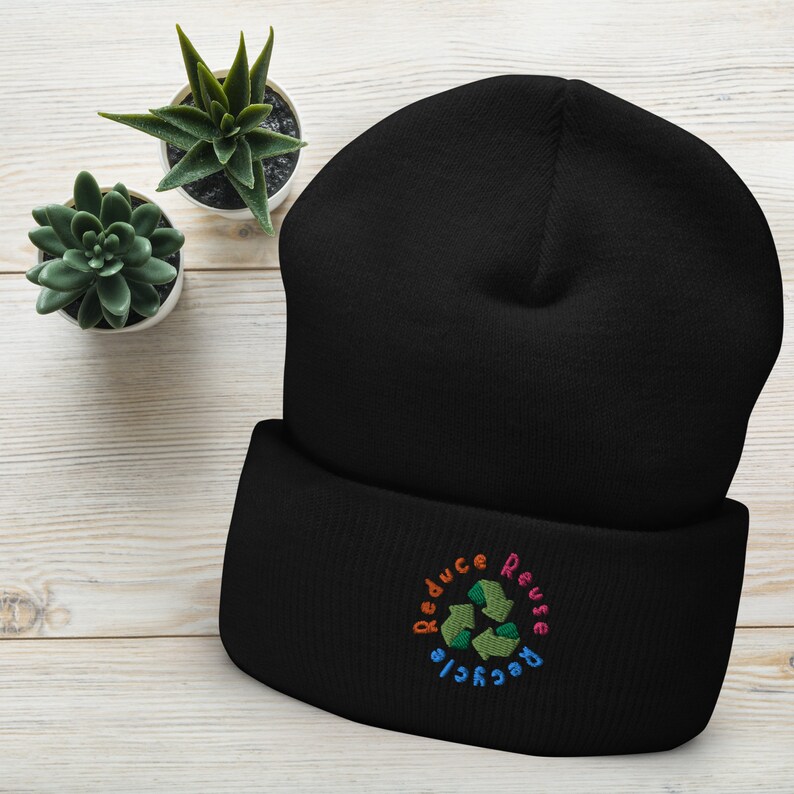 Reduce Reuse Recycle Hat, Recycle Embroidered Beanie, Multiple Colors ...