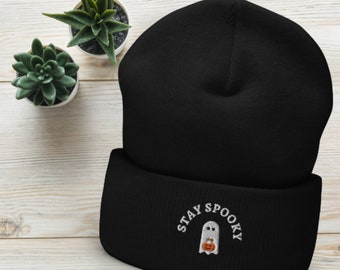 Stay Spooky Beanie, Ghost Embroidered Beanie, Ghost Beanie, Halloween Beanie, Spooky Hat, Fall Beanie,Spooky Season, Stay Spooky