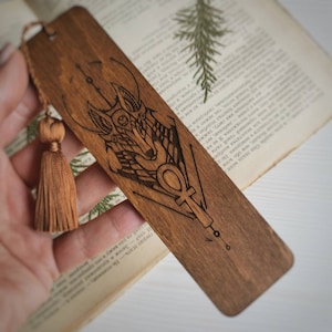 Anubis bookmark Greek mythology bookmark Ancient egyptian god wood book accessories Mystery engraved wooden book mark with tassel