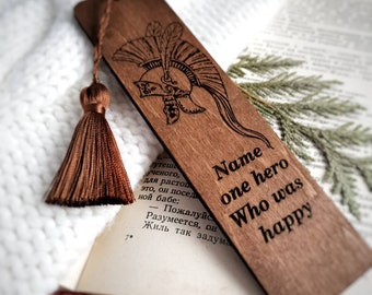 Wood bookmark Name one hero Who was happy engraved wooden book mark with tassel Greek mythology gifts for him Page saver Book dividers