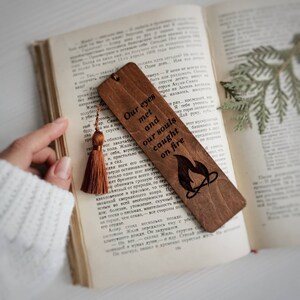 Twin flame gift for him Twin symbol engraved wooden bookmark with tassel Birthday gift Valentines day gift for husband image 5
