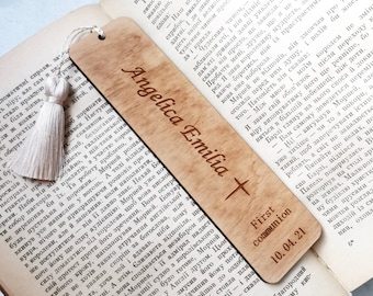 Personalized First Communion Wooden Bookmark with Tassel
