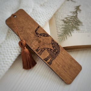 Elephant engraved wooden book mark with tassel, Cute Christmas gifts for son, daughter, friend Birthday reader gift