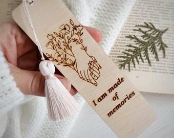 Engraved Wooden Bookmark with Tassel - 'I am made of memories'