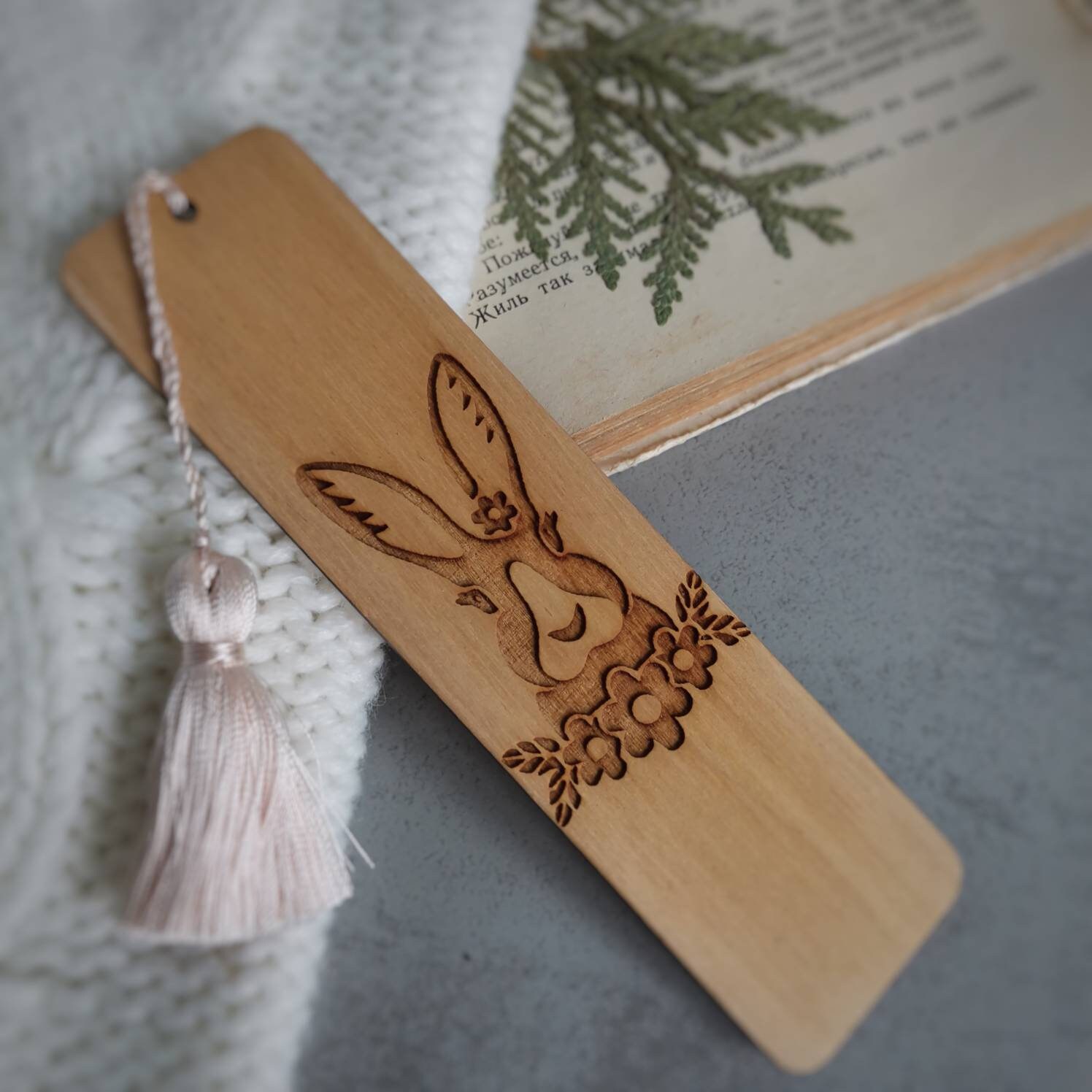 Rabbit Bookmark Easter Bunny Engraved Wooden Bookmark With Tassel Cute ...