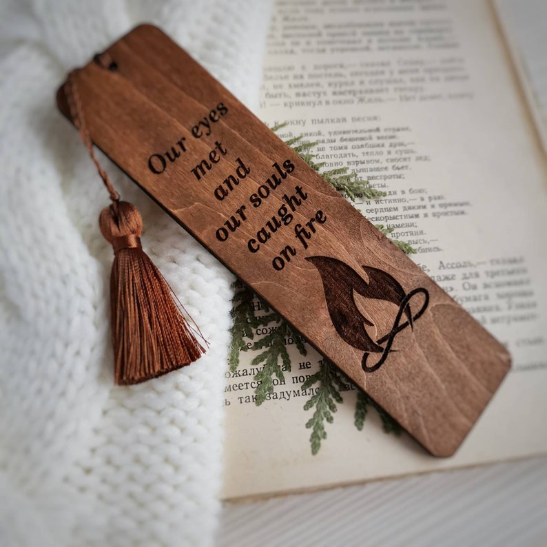 Twin flame gift for him Twin symbol engraved wooden bookmark with tassel Birthday gift Valentines day gift for husband image 6