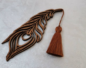 Feather wooden book mark with tassel Bookstagram props Wood bookmark Dark academia Aesthetic bookmark Bookshelf decor