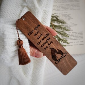 Twin flame gift for him Twin symbol engraved wooden bookmark with tassel Birthday gift Valentines day gift for husband image 2