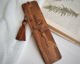 Snake bookmark Hades and Persephone inspired engraved wooden bookmark with tassel Halloween bookmark Book lover gift for women her men him