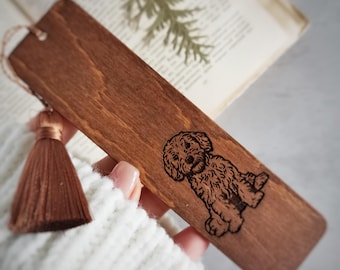 Goldendoodle bookmark, Personalized Christmas gifts for pet parents, Golden doodle dog mom dad gift idea, Custom engraved wooden bookmark