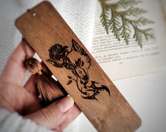 Floral fox bookmark Woodland animal engraved wooden bookmark with tassel Fox lovers favor items Bookish Bookworm Christmas gifts for women