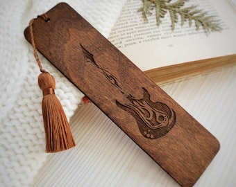 Guitar bookmark, High quality sturdy engraved wooden bookmark with tassel, Christmas music teacher gift