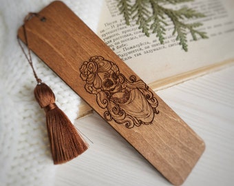 Engraved Wooden Bookmark: Sugar Skull Girl, Halloween Book Lover Gift
