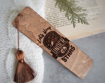 Personalised Engraved Wooden Bookmark with Tassel Bookish Outdoor Gift | Camping aesthetic