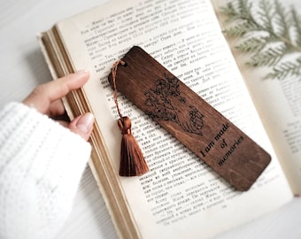 Wood bookmark I am made of memories engraved wooden bookmark with tassel Greek mythology gifts