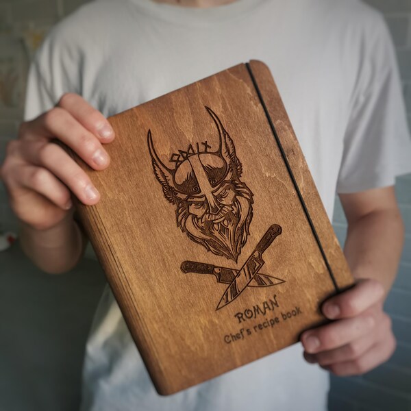 Father's day gifts for son in law Personalized cooking enthusiasts gift Custom wood cover cookbook for aspiring chef Recipe book binder