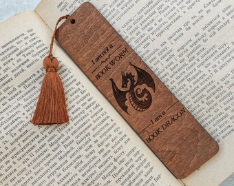 Engraved Dragon Bookmark with Tassel, Wooden Book Lover Gift Fourth wing aesthetic Fantasy reader bookish present