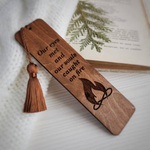 Twin flame gift for him Twin symbol engraved wooden bookmark with tassel Birthday gift Valentines day gift for husband image 1