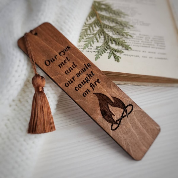 Twin flame gift for him Twin symbol engraved wooden bookmark with tassel Birthday gift Valentines day gift for husband