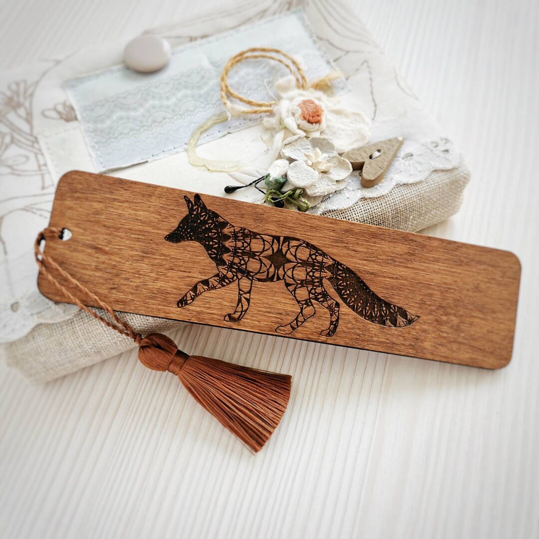 Fox Bookmark, Custom Engraved Wooden Bookmark With Tassel, Personalized ...