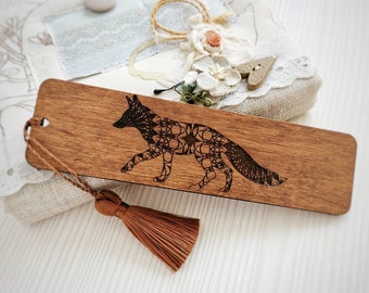 Fox bookmark, Custom engraved wooden bookmark with tassel, Personalized avid reader best friend or girlfriend birthday gift