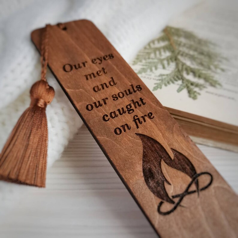 Twin flame gift for him Twin symbol engraved wooden bookmark with tassel Birthday gift Valentines day gift for husband image 3