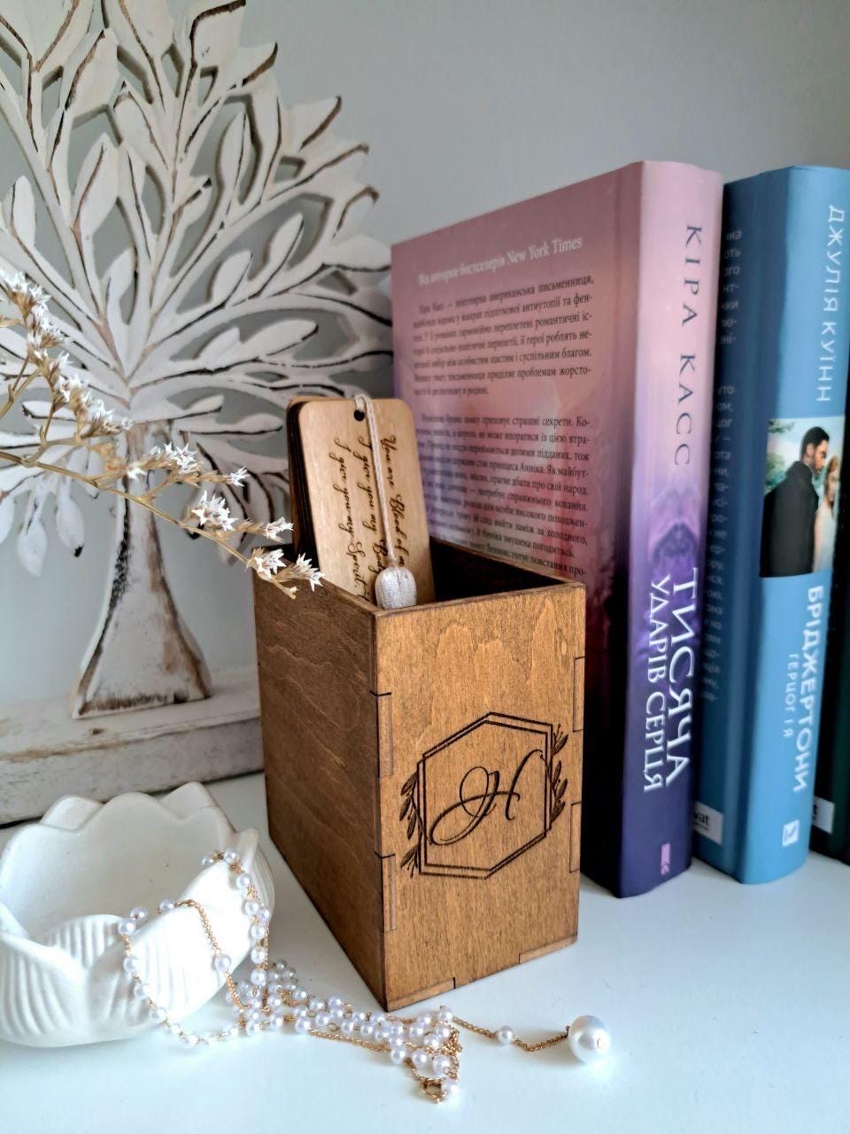 Personalized Wooden Bookmark Holder Shelf Attachment Custom Initial ...