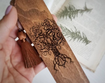 Tree of life bookmark Celtic symbol engraved wooden book mark with tassel Wood norse viking gifts for men or women