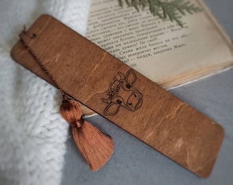 Floral cow bookmark Engraved wooden bookmark with tassel Cow lovers gifts Farmhouse Farm animals Bookish things kids women men
