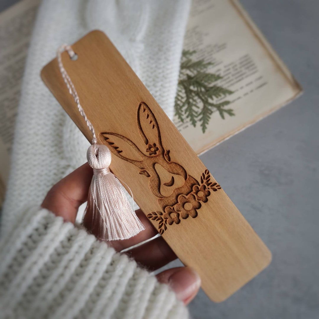 Rabbit Bookmark Easter Bunny Engraved Wooden Bookmark With Tassel Cute ...
