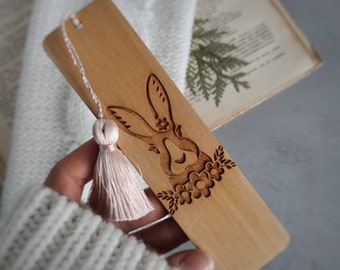 Kaninchen Lesezeichen Osterhase graviert Lesezeichen aus Holz mit Quaste Süßes Tier Lesezeichen Einzigartiges Geschenk von der Oma zum Geburtstag