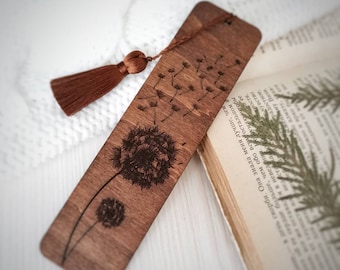 Dandelion bookmark Flower engraved wooden book mark with tassel Wood teacher gifts beginning of the year