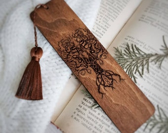 Tree of life bookmark Celtic symbol engraved wooden book mark with tassel Wood norse viking birthday gift for avid reader