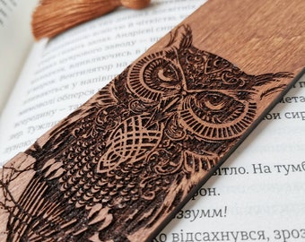 Owl bookmark Engraved wooden bookmark with tassel Woodland book mark Roommate Last minute gifts book lover best friend Unique reading nook