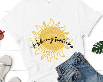 Hello My Sunshine シャツ、サンシャツ、ハッピーシャツ、トレンディな T シャツ、インスピレーションシャツ、サマーシャツ、Hello Sunshine シャツ