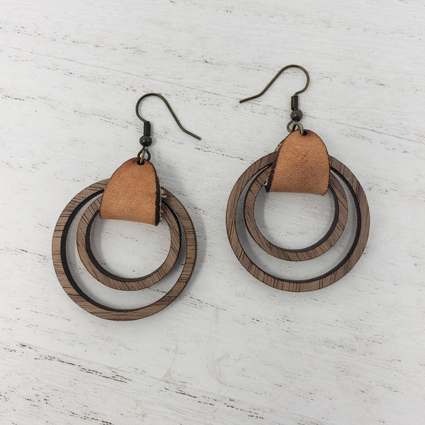 Double Hoop Wood Earring | Lightweight | Unique | Jewelry | Weightless | Stylish | Trendy | Camo | Oil Slick | Pattern