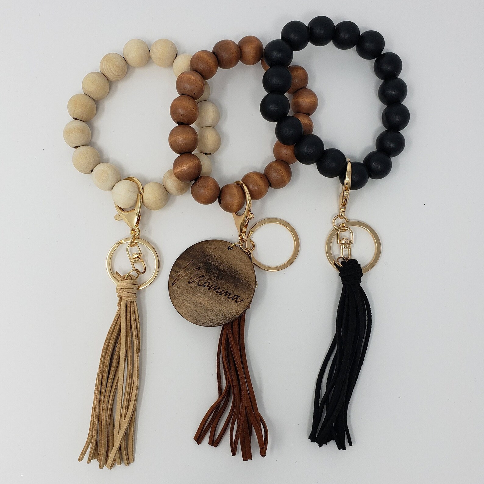 Wood Bead Wristlet Keychain Bracelet Personalized Wooden Etsy