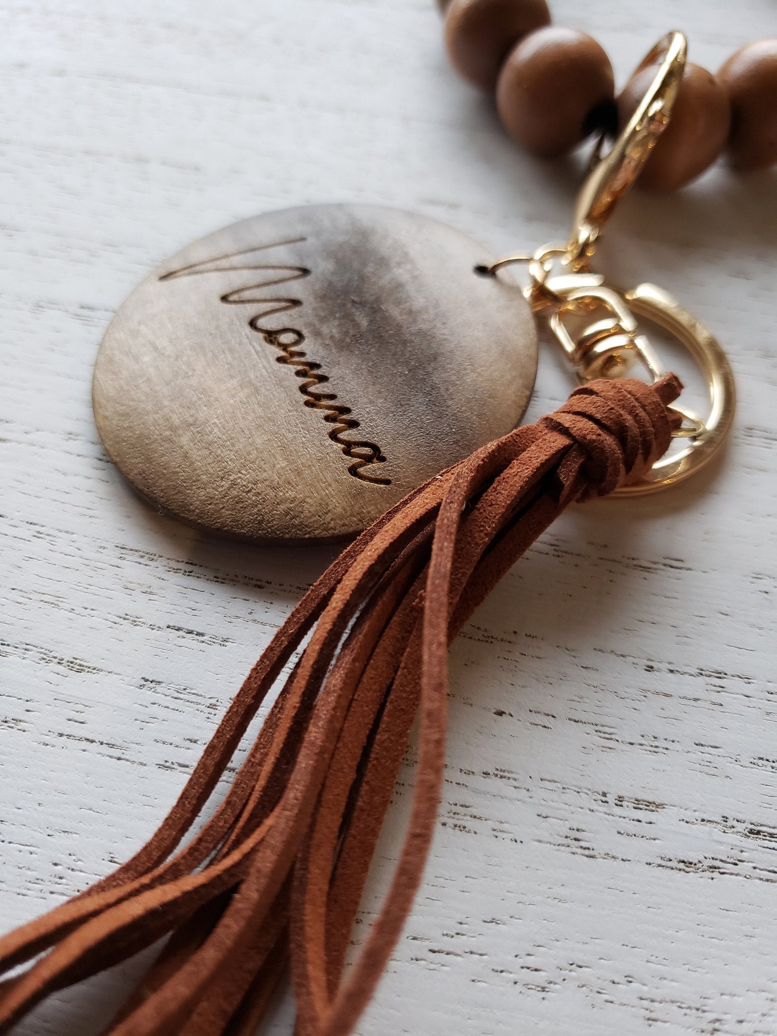 Wood Bead Wristlet Keychain Bracelet Personalized Wooden Etsy Italia