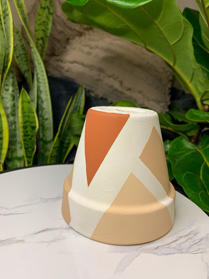 Hand Painted Boho Terracotta 4 inch or 6 inch Planter Pot with Drainage Hole