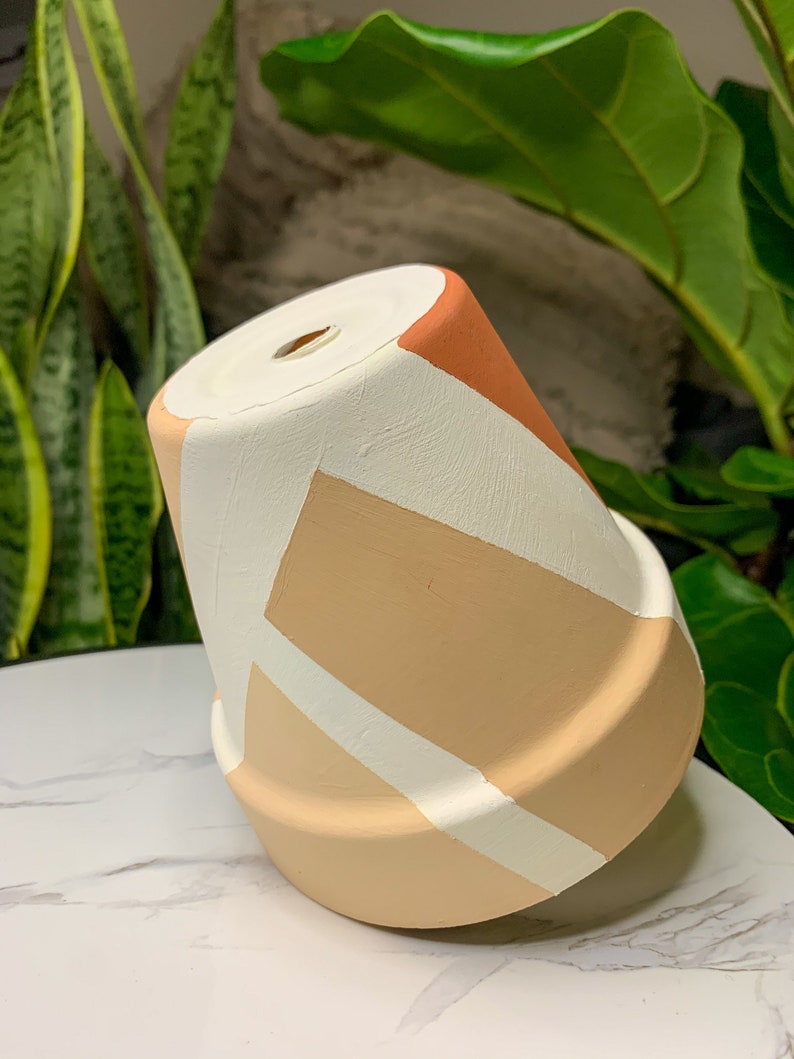 Hand Painted Boho Terracotta 4 inch or 6 inch Planter Pot with Drainage Hole