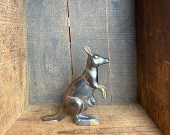 Mid Century Brass Kangaroo & Joey Figurine // Vintage Solid Brass Kangaroo Statue