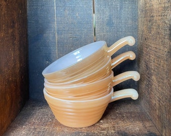 Vintage Fire King Handled Bowls or French Casseroles in Peach Luster // Set Of 4