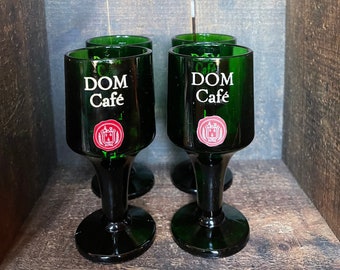 Set of 4 Vintage Emerald Green Glasses - DOM Cafe 5oz Wine / Liqueur Glasses // Vintage Stemware // Mid Century Modern Cocktail Glasses